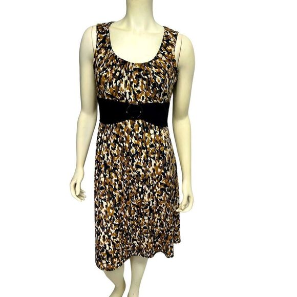 Perceptions New York Sleeveless Knee Length Flowy A-Line Dress Neutral Brown - Picture 2 of 7